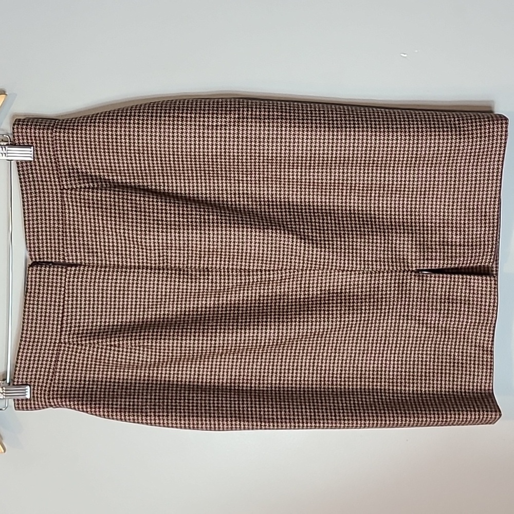 Akris Cashmere Plaid Skirt 6 Houndstooth Burgundy Brown Old Money Luxury Preppy - Picture 5 of 9
